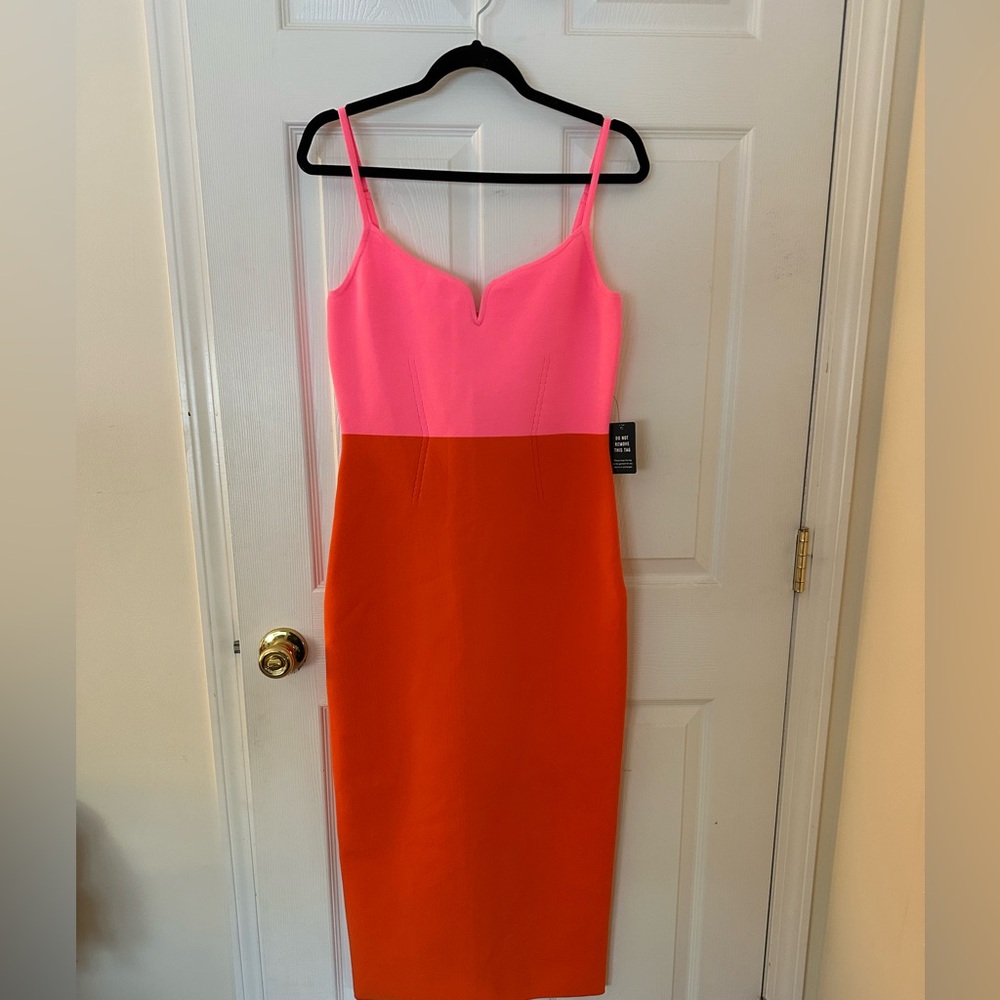 Express Pink and Orange Spaghetti-Strap Midi Sheath Dress